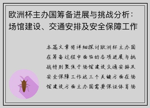 欧洲杯主办国筹备进展与挑战分析：场馆建设、交通安排及安全保障工作